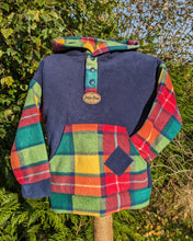 Load image into Gallery viewer, Kid's blue fleece hoodie with tartan pocket