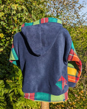 Load image into Gallery viewer, Kid's blue fleece hoodie with tartan pocket