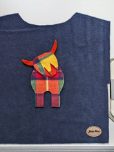 Load image into Gallery viewer, Kid's blue fleece hoodie with Highland cow