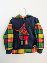 Load image into Gallery viewer, Kid's blue fleece hoodie with Highland cow