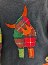 Load image into Gallery viewer, Kid's blue fleece hoodie with Highland cow