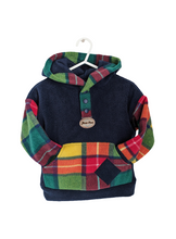 Load image into Gallery viewer, Kid's blue fleece hoodie with tartan pocket
