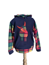 Load image into Gallery viewer, Unisex fleece hoodie with tartan Highland coo