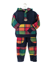 Load image into Gallery viewer, Kid's blue fleece hoodie with tartan pocket