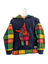 Load image into Gallery viewer, Kid's blue fleece hoodie with Highland cow