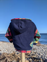 Load image into Gallery viewer, Kid's blue fleece hoodie with Highland cow