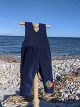 Load image into Gallery viewer, Kid's fleece dungaree, navy blue with Bucannan tartan