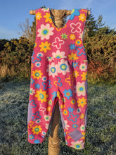 Load image into Gallery viewer, Kid's fleece dungaree pink flower with deep lilac patches