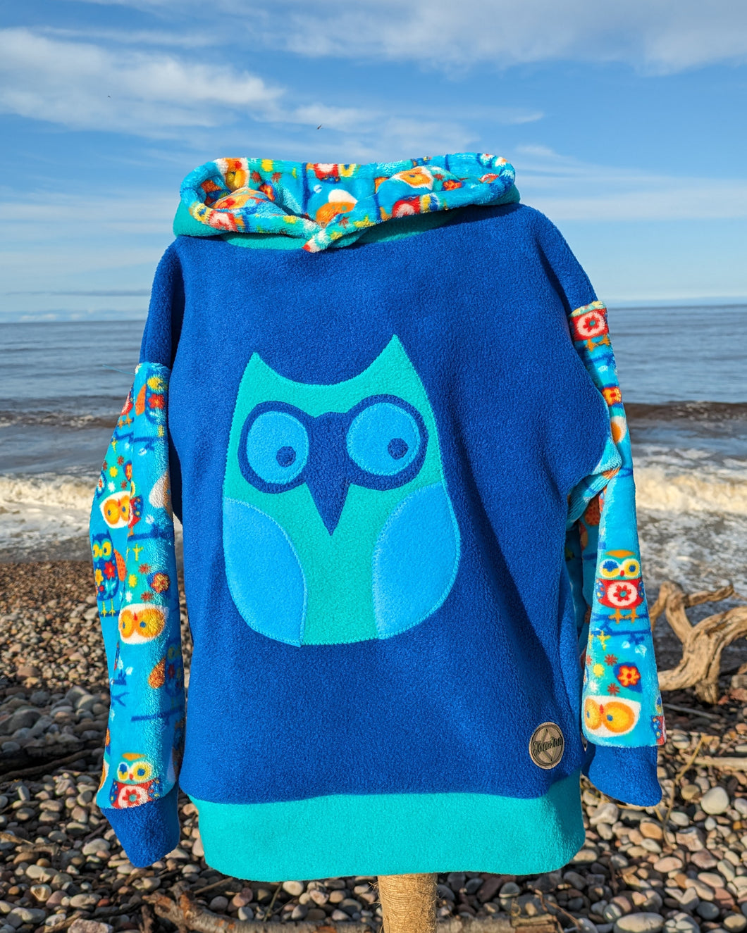 Kid's cobalt blue hoodie with owl