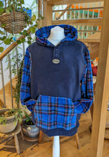 Load image into Gallery viewer, Hoodie, navy blue with super soft tartan.
