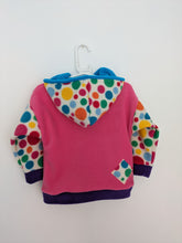 Load image into Gallery viewer, Kids pink fleece hoodie with dinosaur.

