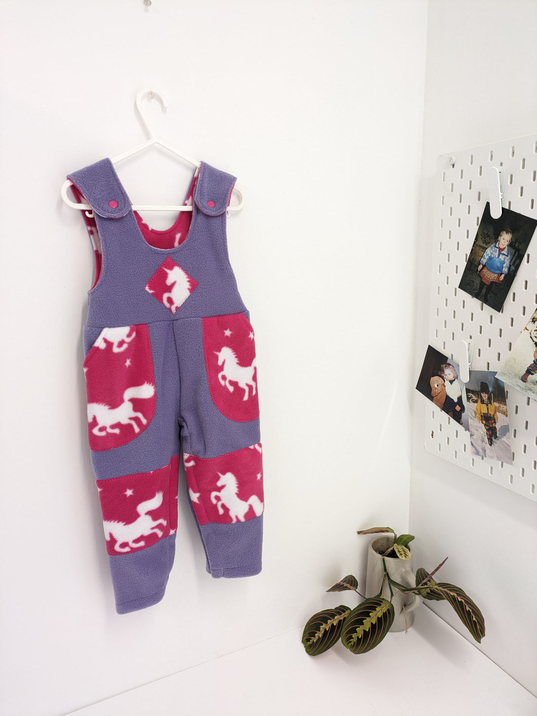 Kid's fleece dungaree pink unicorn
