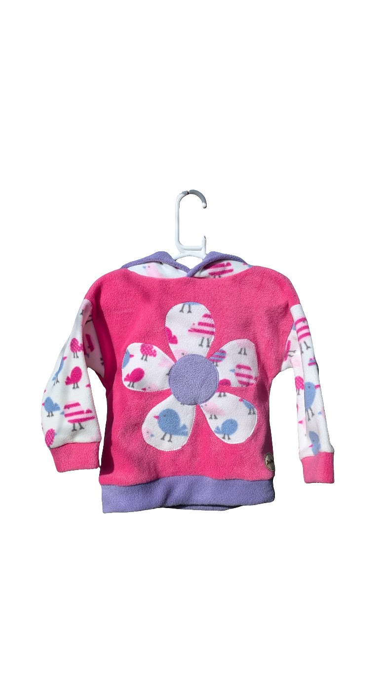 Kid's pink fleece hoodie with flower