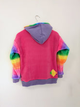 Load image into Gallery viewer, Bright pink and rainbow highland coo fleece hoodie
