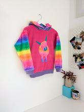 Load image into Gallery viewer, Bright pink and rainbow highland coo fleece hoodie
