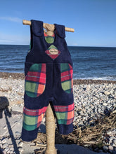 Load image into Gallery viewer, Kid&#39;s fleece dungaree, navy blue with Bucannan tartan
