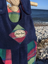Load image into Gallery viewer, Kid&#39;s fleece dungaree, navy blue with Bucannan tartan
