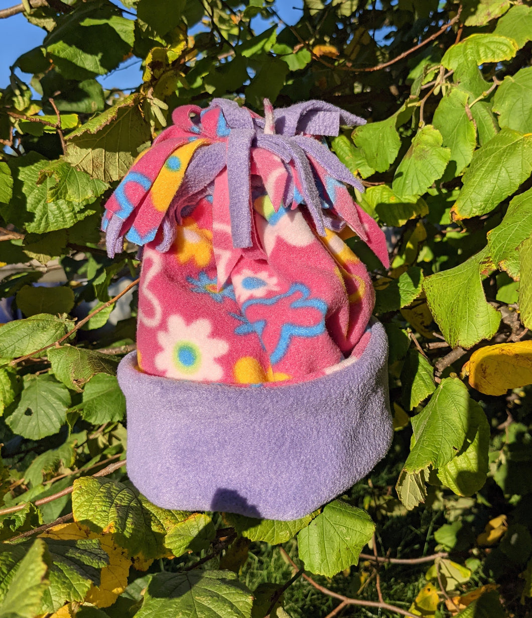 Bobble hat,  pink flower/lilac