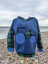 Load image into Gallery viewer, kids  blue fleece hoody with tartan tractor
