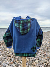 Load image into Gallery viewer, Kid&#39;s navy blue fleece hoodie with Black Watch tartan tractor

