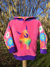 Load image into Gallery viewer, Kid&#39;s pink fleece hoodie with highland coo
